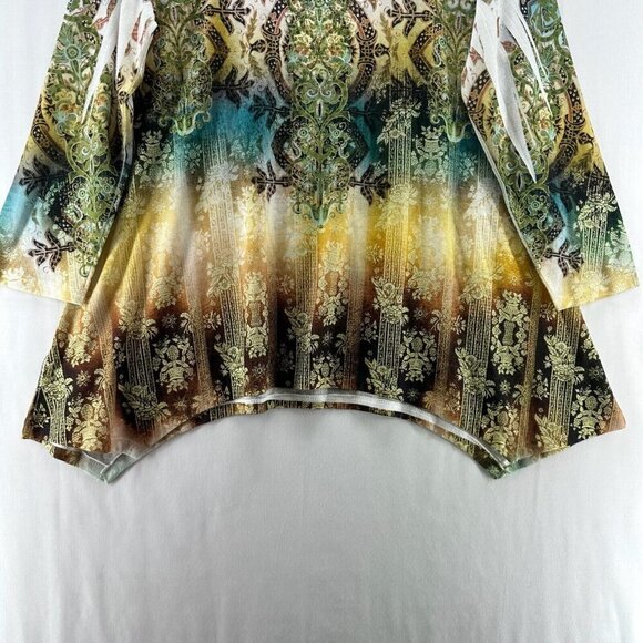 Reba Tunic Womens Sz L Burnout Ombre Lace Trim Asymmetric Long Sleeve Multicolor - Picture 6 of 10